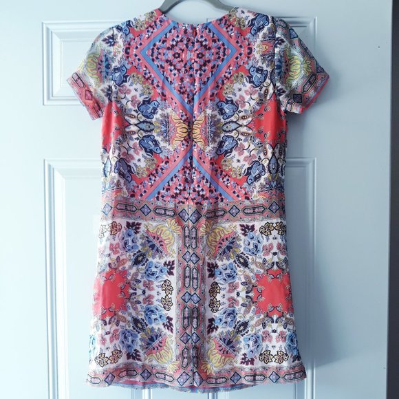 Lulus Coral Pink Tile Print Shift Mini Dress - Picture 3 of 6